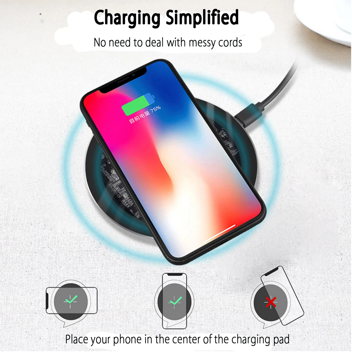 10 Вт Qi Беспроводное зарядное устройство для iPhone XR Xs Max прозрачное стекло Быстрая зарядка для samsung S10E S9 Xiaomi Mi