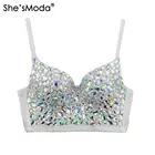 She'sModa Новый Стразы бюстье жемчуг алмаз Push Up ночной клуб Bralette Для женщин бюстгальтер укороченный Топ короткий жилет размера плюс