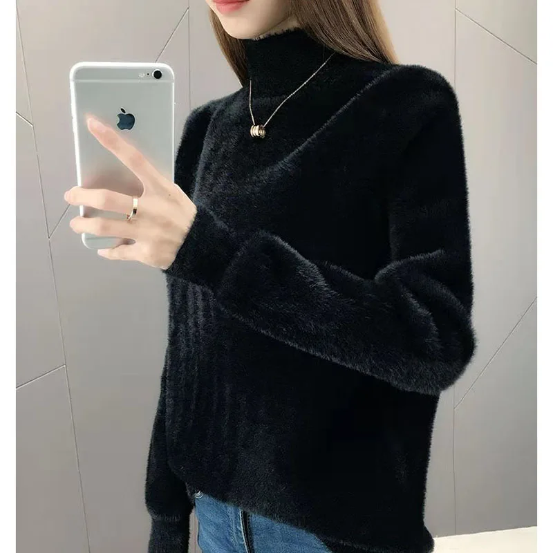 Imitation Mink Cashmere Knitted Women Turtleneck New Autumn Winter Ladies Sweater Female Long Sleeve Jumper Pullover ok489 | Женская