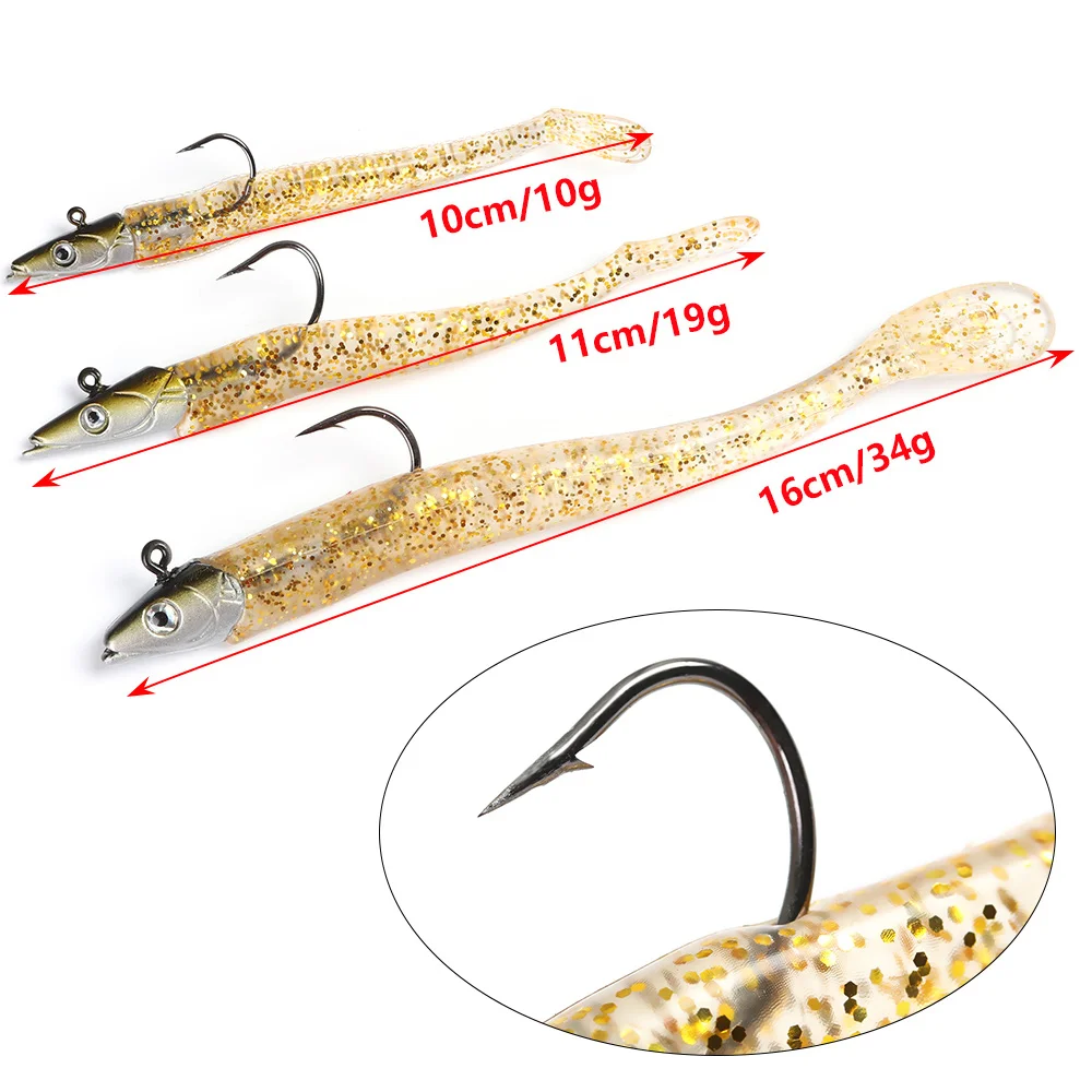 Soft Lure Glow Crazy Fish Sand Eel Wobbler Bait Silicone Sea Bass Pike Caña Rockfishing Grouper Vinyl Fishing Lead Jig | Спорт и
