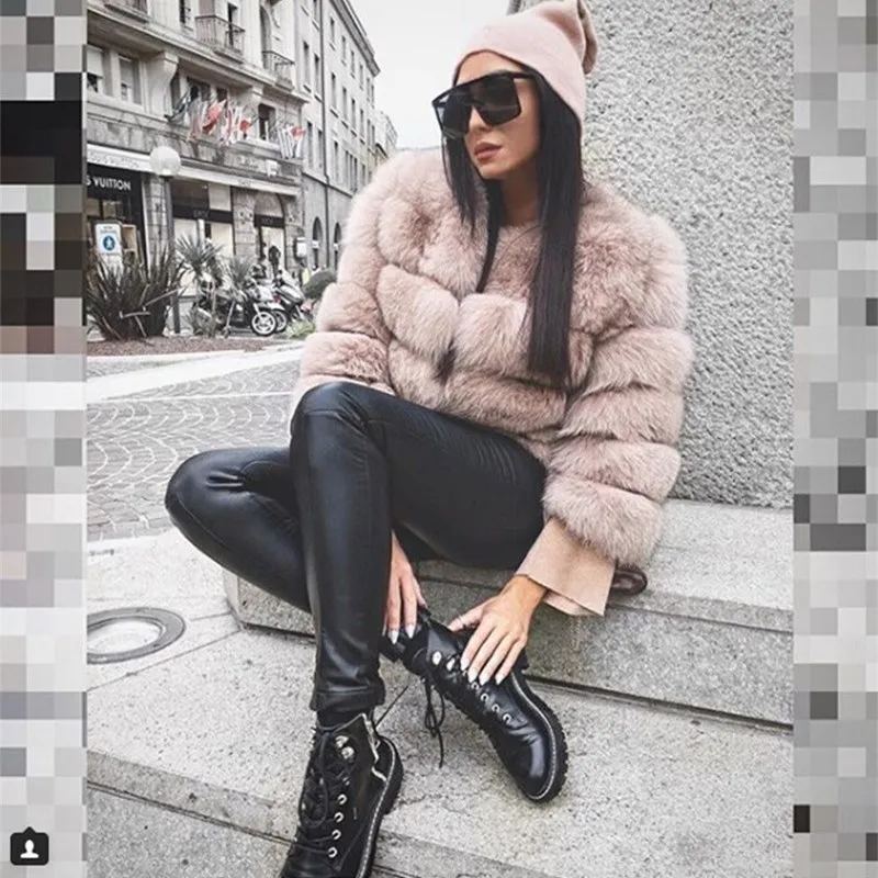 

4XL Female Real Fur Coat 100% Natural Fur Jacket Winter Warm Leather Fox Fur Coat High Quality Fur Vest Plus Size