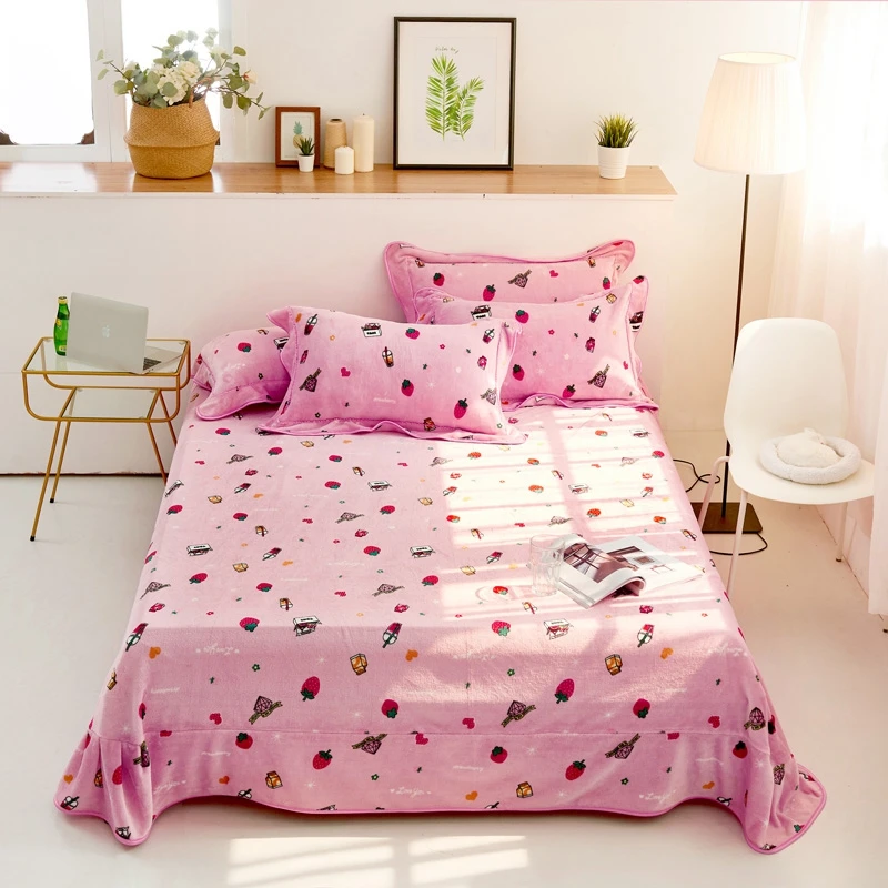 Lightweigh Microfiber Fleece Bed sheet set Ultra Soft Warm Velvet Flat Sheet Pillow shams for Winter Cover Sofa | Дом и сад