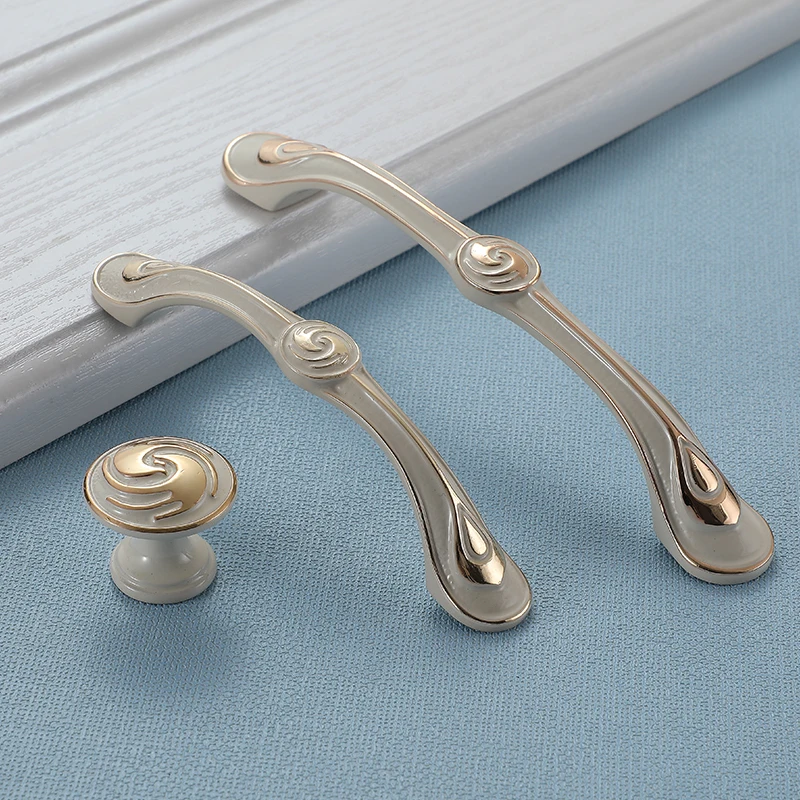 FCFC Европейская ручка цвета слоновой кости белая для ящика шкафа золотая дверного