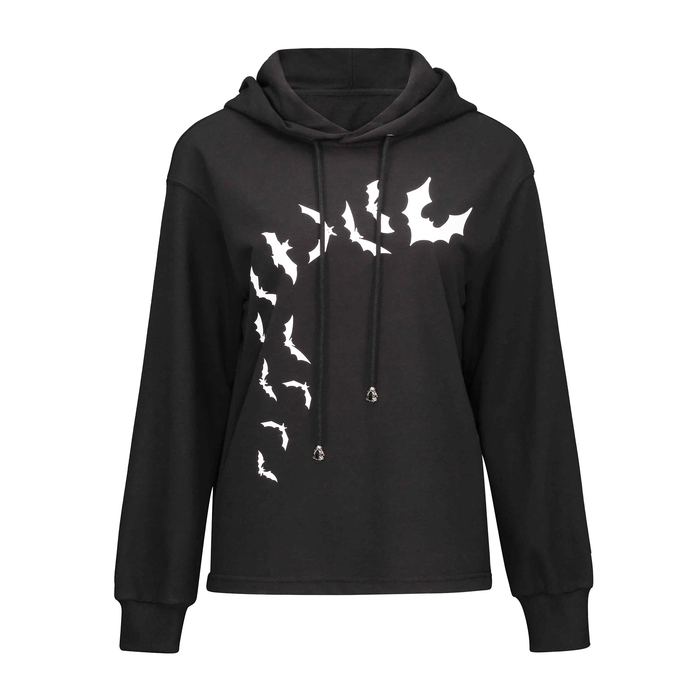 

Gothic Black Women Hoodies 2021 Fall Thin Goth Bat Animal Print Cool Fitness Hooded Streetwear Casual Hoodie Sweatshirt Punk