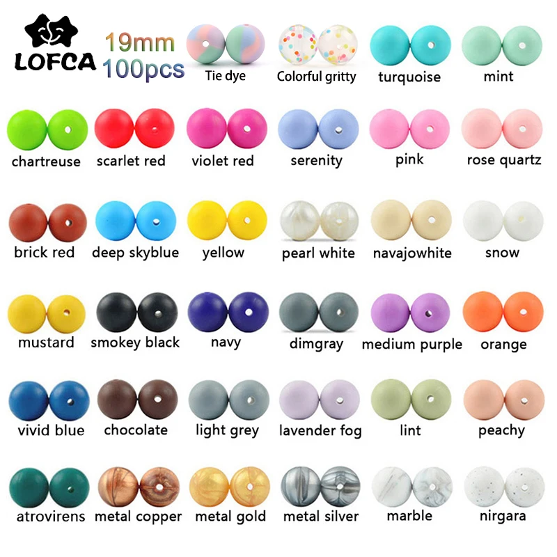 LOFCA-Cuentas redondas de silicona de 19mm para beb&eacute;, collar sin BPA de grado alimenticio, joyer&iacute;a artesanal, accesorios de enfermer&iacute;a, 100 Uds.-0