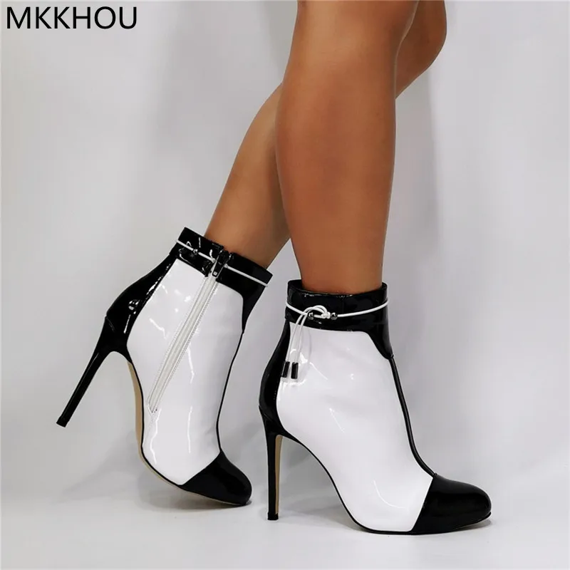 

MKKHOU модные короткие сапоги для женщин новый оригинальный дизайн круглый носок цвет сочетается тонкий каблук 12 см высокий каблук ботильоны ...