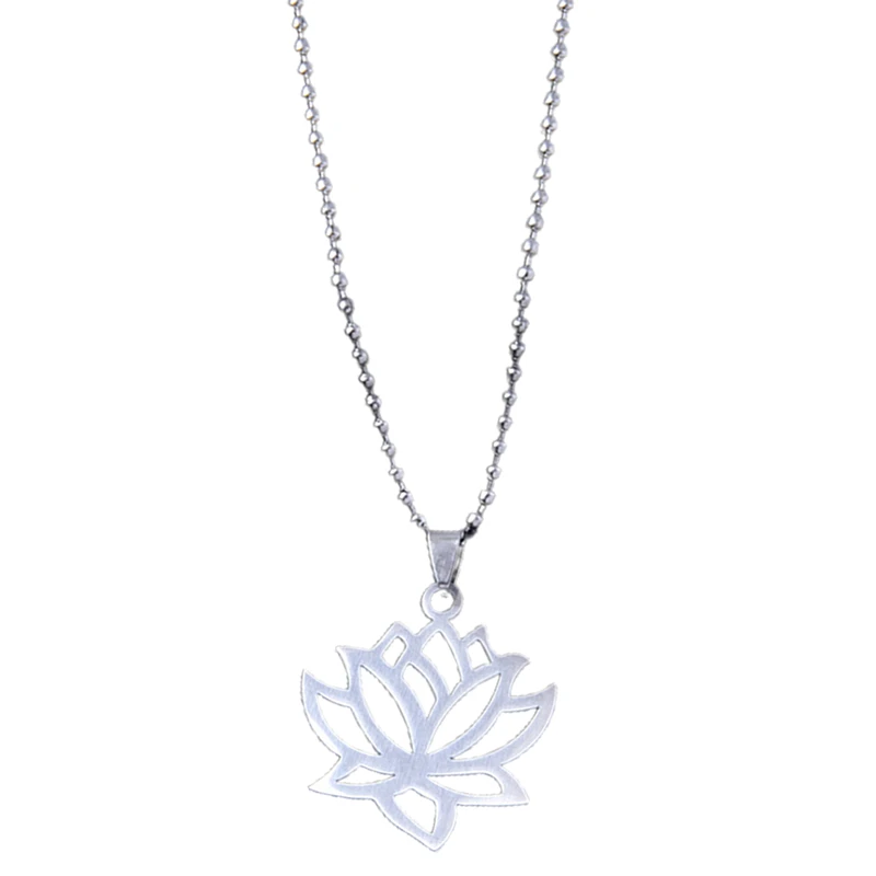 

Fashion Silver Color Stainless Steel Flower Lotus Shape Pendant Necklace Yoga Chakra Necklace For Women Jewelry Gift