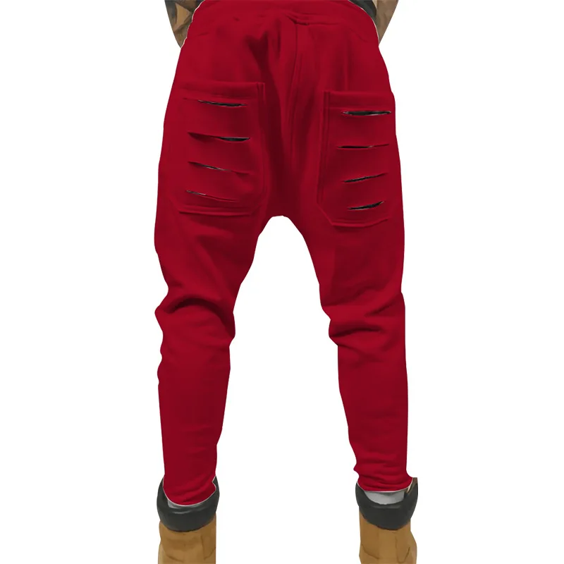 

2021 European And American New Style men Ripped Sweatpants Drawstring Personality Trend Straight Slim men Pants