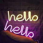 Неоновый Алфавит Hello светильник Sign, подвесная неоновая декоративная лампа теплого белого и розового цвета с буквами питания на батарейках, лампа для дома, спальни Вечерние