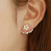 trendy crystal flower stud earrings for women jewelry double sided gold silver color earrings gift for party best friends