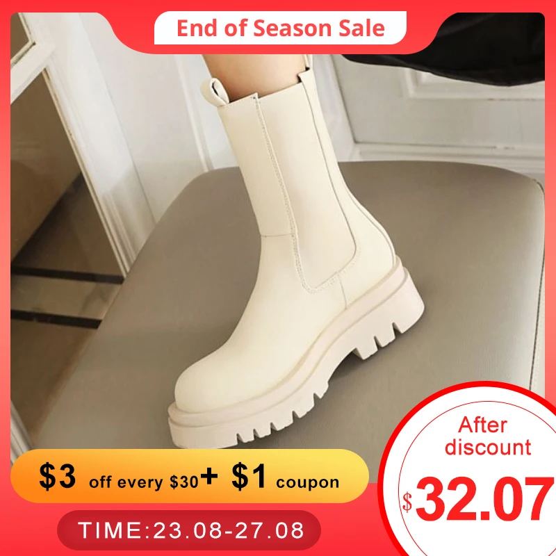 Ботинки женские короткие на платформе из ПУ кожи размеры 34 42|Сапоги до середины