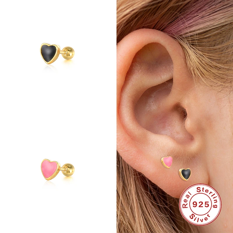 Серьги-гвоздики женские из серебра 925 пробы с красным сердцем 1 шт. - купить по