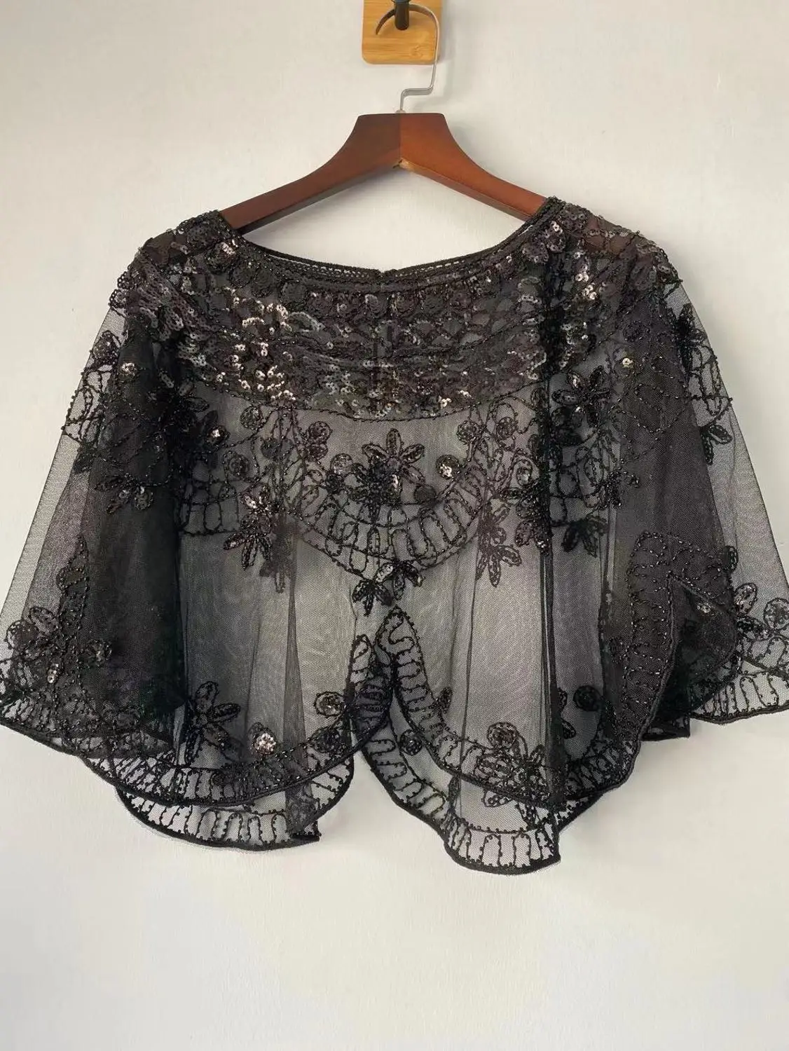 Женская Блестящая шаль 1920s пайетки бисер вечерняя накидка болеро черная