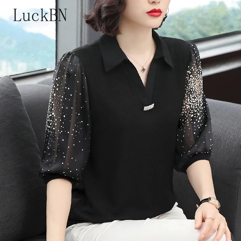 

2021 New Women Autumn Summer Style Chiffon Blouses Shirts Long sleeve Lady Casual Turn-down Collar Patchwork Chiffon Blusas Tops