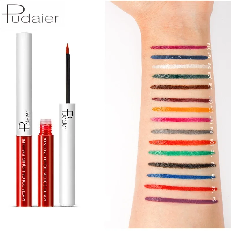 Pudaier 15 Color Multicolor Long Lasting Waterproof Liquid Eyeliner Pencils Matte Eye Liner Makeup Pen Pigment Eye Pencil TSLM2
