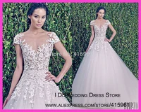 handmade scoop cap sleeve lace zuhair murad wedding dresses bridal gowns 2019 tulle new design w3340