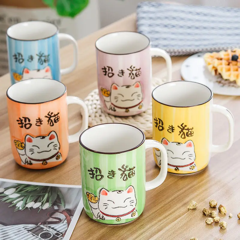 

Симпатичная мультяшная керамическая кружка в японском стиле с ложкой для завтрака, кофе, молока, керамическая кружка, Японская Чашка, чайна...