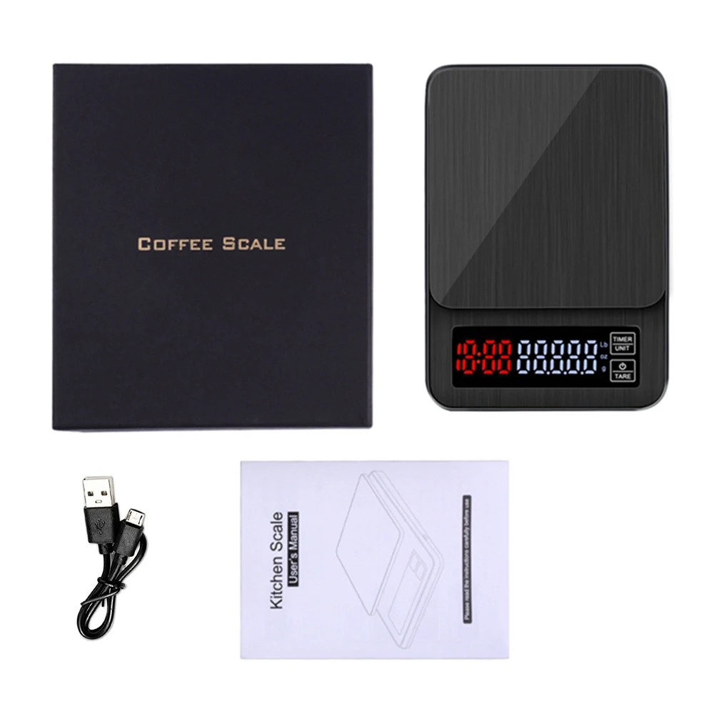 

LCD Digital Electronic Drip Coffee Scale with Timer 3kg 5kg 0.1g Black Kitchen Baking Coffee Weight Balance USB Drip Scale Time