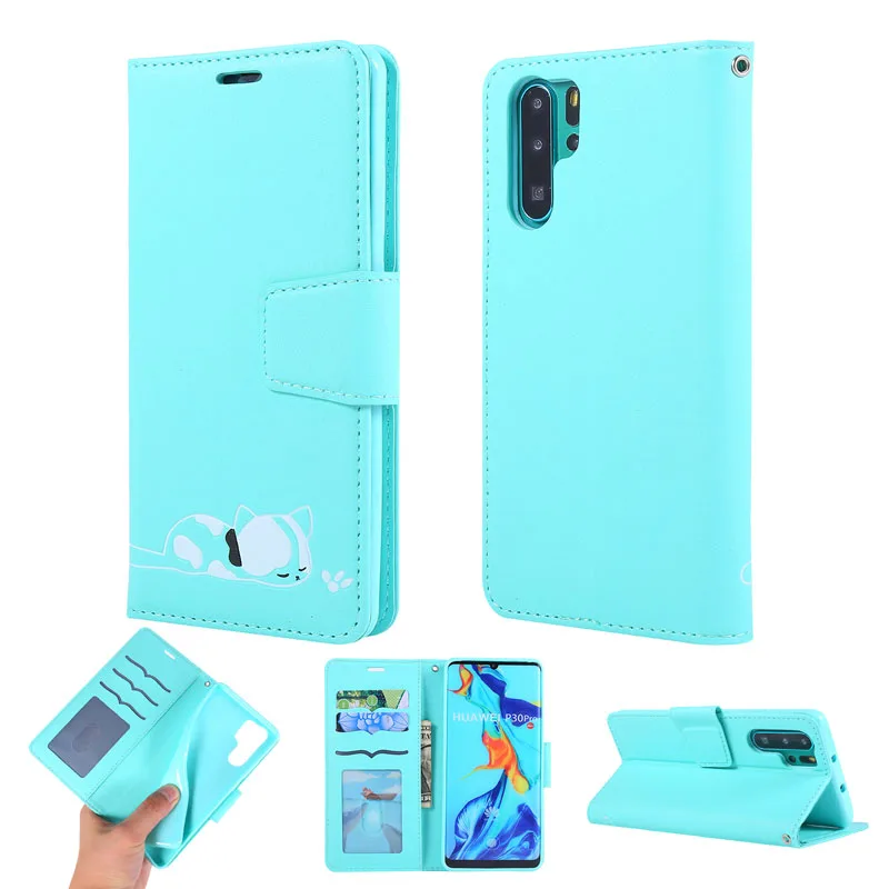 Чехол из искусственной кожи с котом для huawei P30Pro P20 P30lite y7 y6 откидная карта с ремешком для Honor 10lite