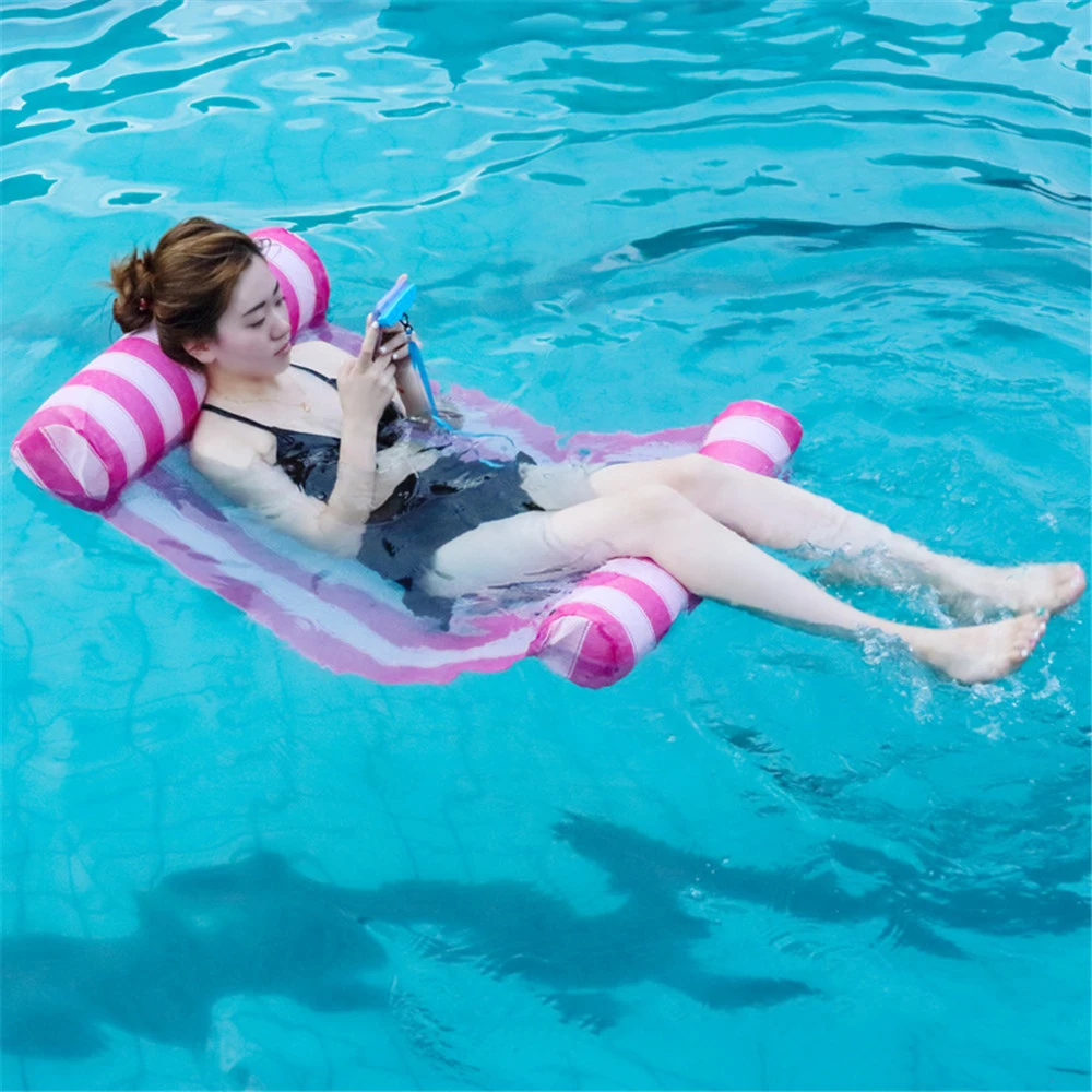 

1PC Inflatable Water Hammock Striped Floating Bed Swimming Pool Inflatable Circle Mattress Summer Pool Party Swim Ring Toy