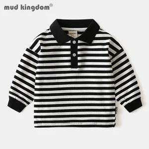 Mudkingdom Kids Stripe T-shirts Casual Long Sleeve Turn-down Collar Casual Undershirts Spring Autumn Tops for Little Boy Clothes