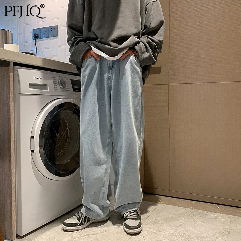 

Новые мужские модные свободные однотонные прямые широкие джинсы PFHQ в Корейском стиле, модные повседневные джинсы в стиле ретро, Осень-зима ...