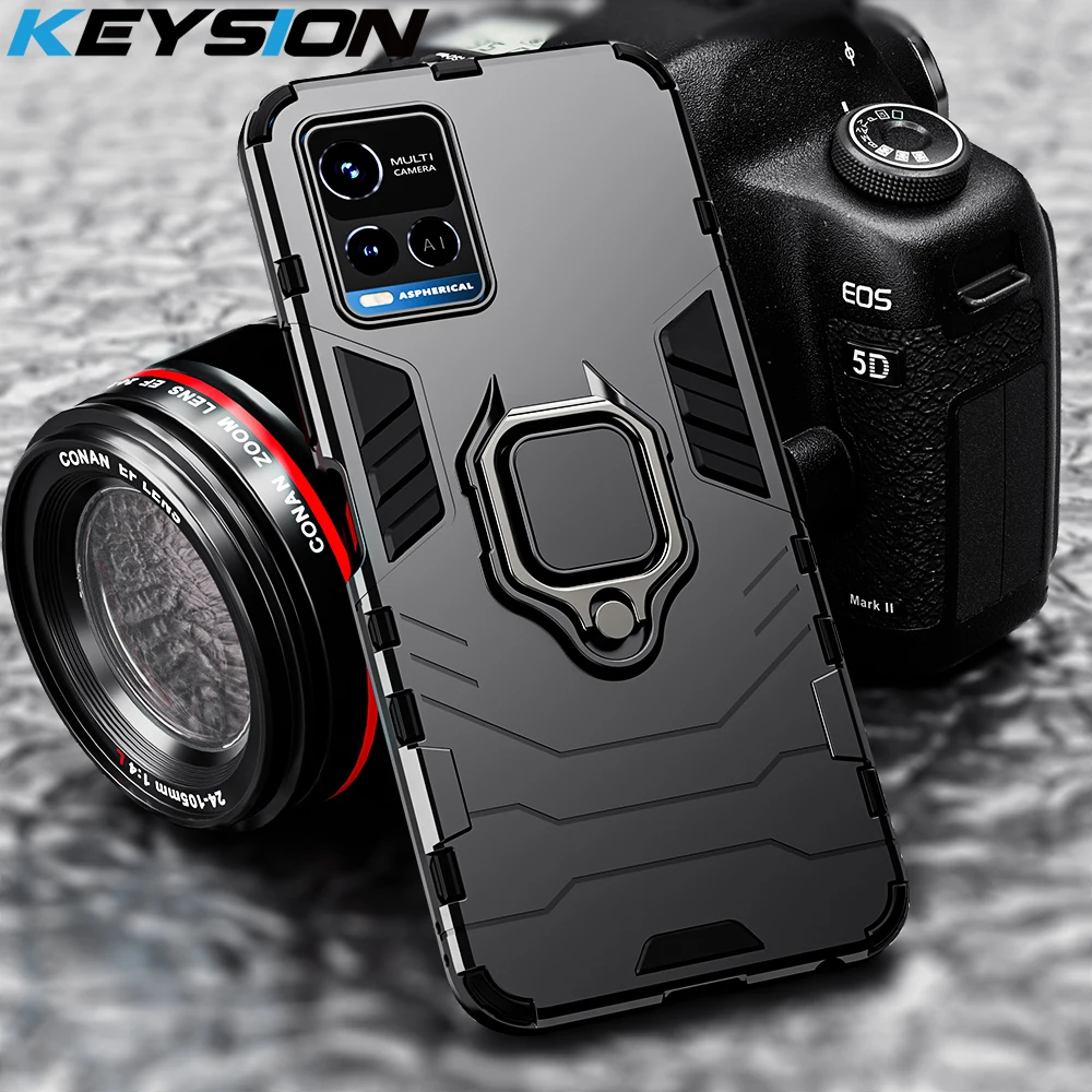 

KEYSION Shockproof Armor Case for VIVO Y21 Y21S V21E 5G X70 Pro Plus Ring Stand Phone Back Cover for VIVO Y73 Y53S 4G S10 Pro