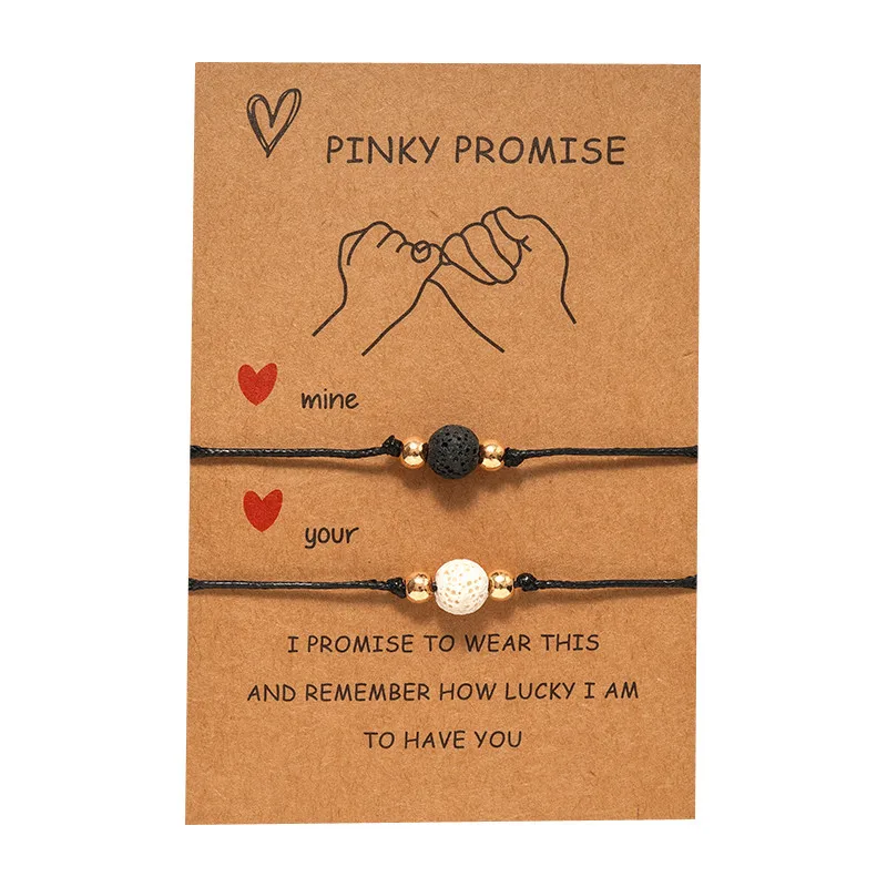 

Lava Stone Friendship Lover Couple Friend Family Wish Love Heart Mine Your Pinky Promise Card With 2 Adjustable Bracelet Gift