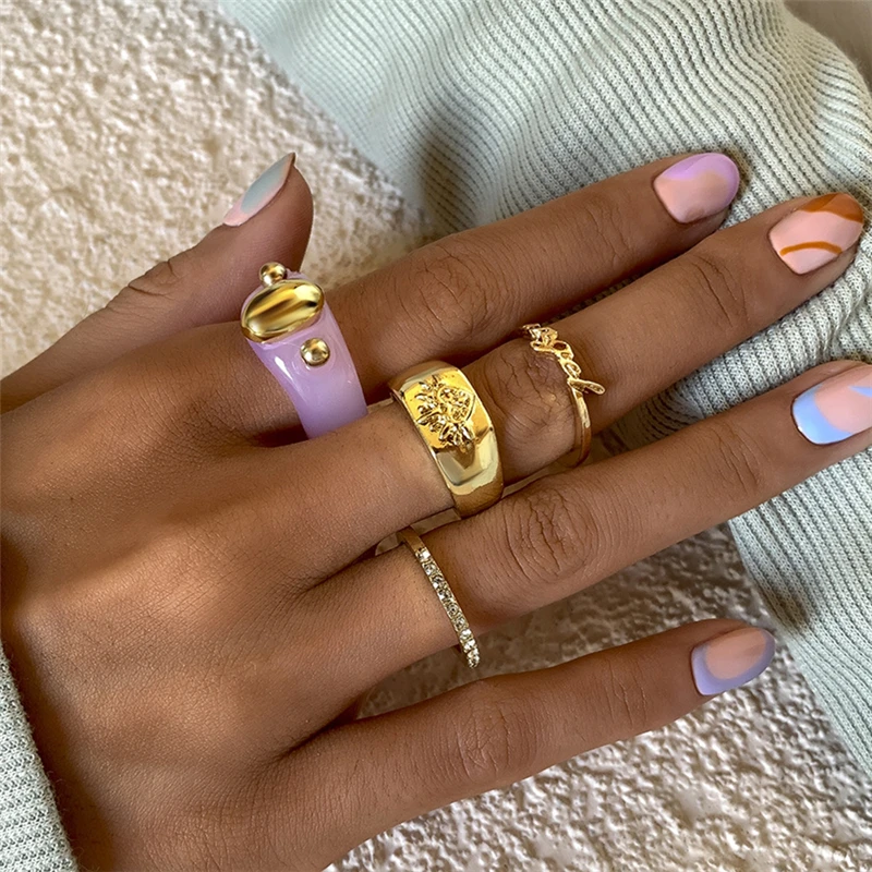 4 шт./компл. новые панковские металлические овальные прозрачные кольца с цветами