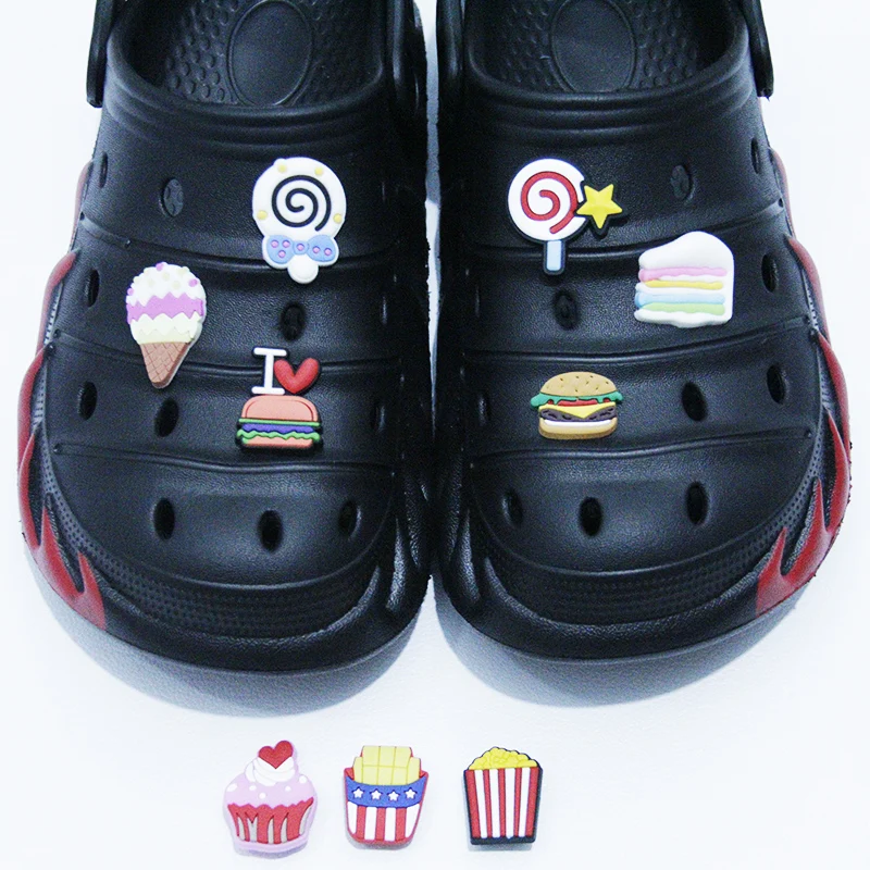 

1pcs Cake PVC Shoe Charms Novel Ice Cream Shoe Accessories Cute Burger Garden Shoe Decoration Croc Jibz