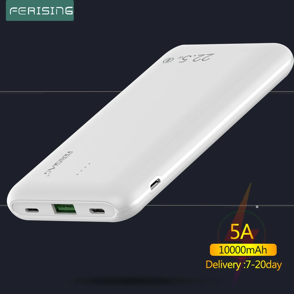 Зарядное устройство FERISING 5A/22 5 Вт PD быстрая 10000 мА/ч Мощность банк Тип USB C внешний