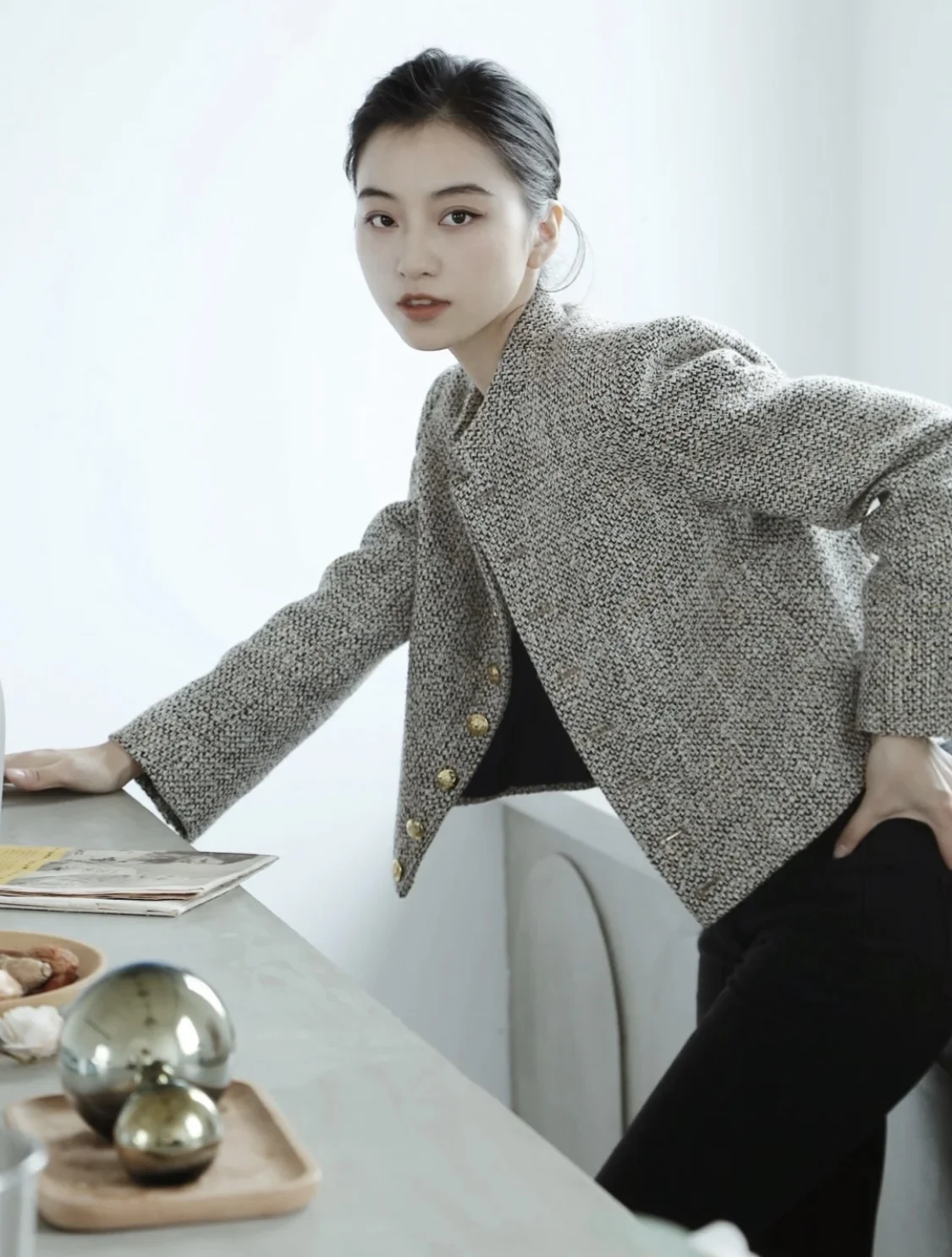 Дизайнерский Модный твидовый однобортный короткий Блейзер Tingfly пальто зимние и