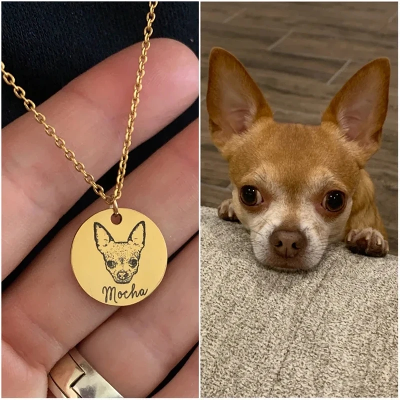 Personalized Pet Photo Disc Necklace For Women Tiny Cat dog Name Pendant Necklaces Custom Animal 316L Stainless Steel Jewelry