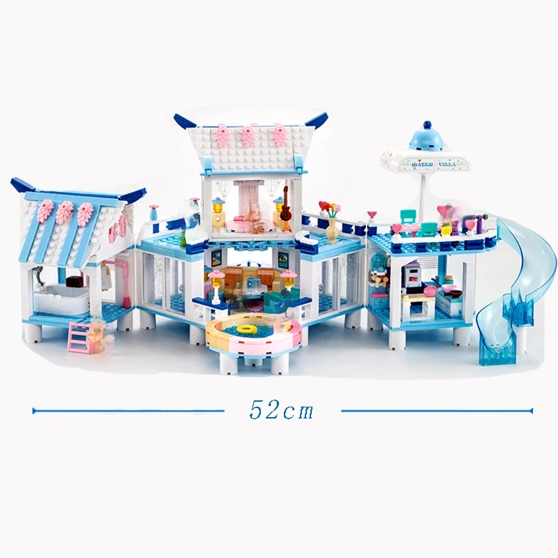 

SLUBAN Friends For Girls House Summer Fun Water Park Friendship Figures Villa Modular Building Blocks DIY Bricks Toys For Girls