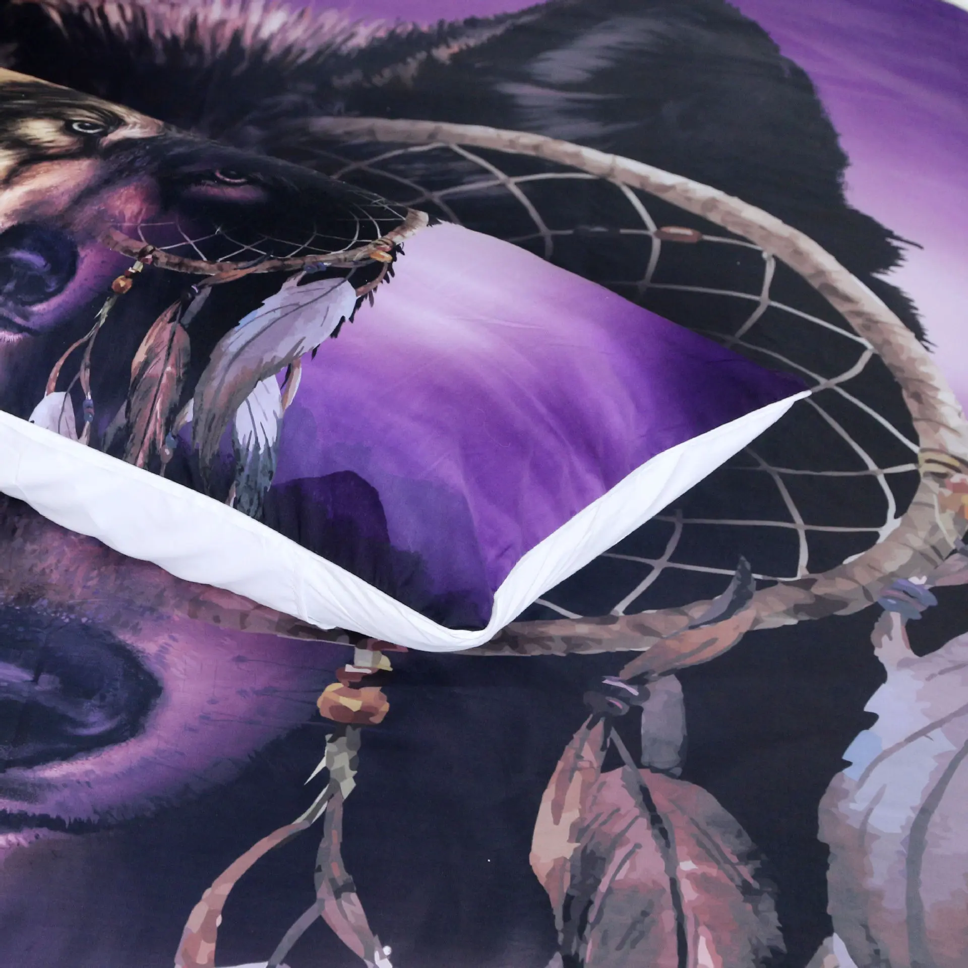 3D фиолетовый волк пододеяльник с 2 наволочками Модный комплект постельного белья