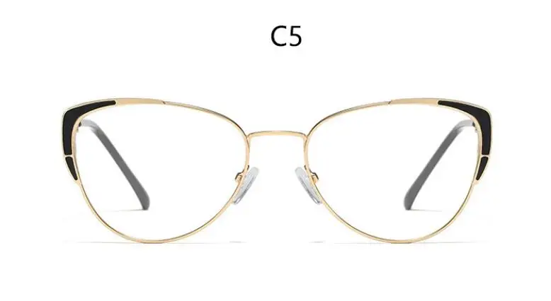 C5 Black clear Золотая оправа, очки, прозрачные линзы, кошачий глаз, очки, оправа для очков, женские стильные очки, поддельные брендовые дизайнерские очки, литературные - Цвет оправы: C5 Black clear