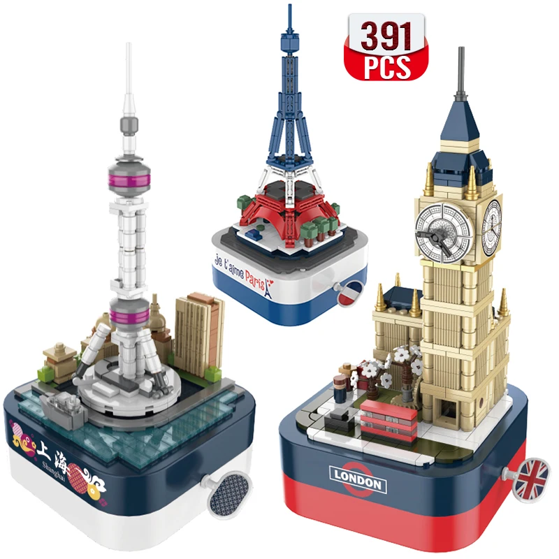 

Creator Ideas Big Ben Pearl Tower Eiffel Tower Music Box Building Blocks Various Music Box Bricks Birthday Gift For Children