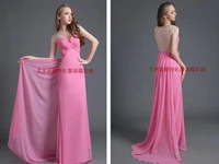 summer dress sexy sweetheart crystal beading pink chiffon long prom dresses vestidos 2015 new style custom made evening dress