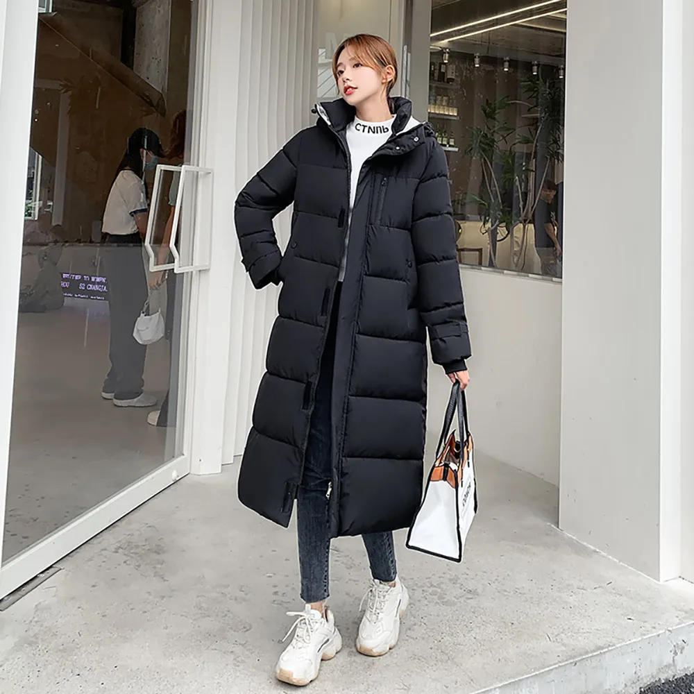 GRELLER 2021 Autumn Winter Women Jacket X-long Hooded Parkas Cotton Padded Female High Quality Warm Winter Outwear Coat Women