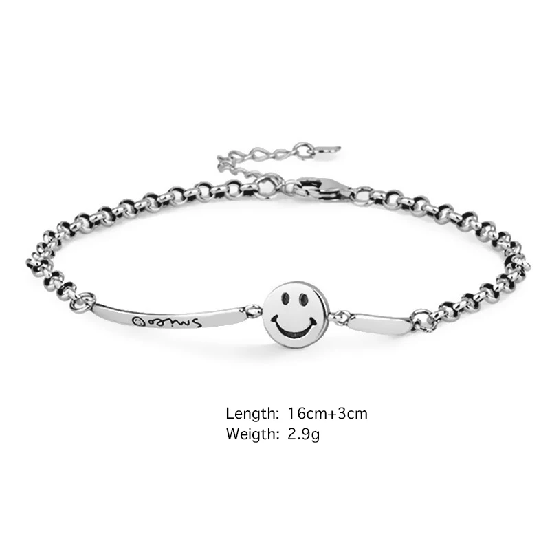Женский браслет из стерлингового серебра 925 пробы с простым смайликом