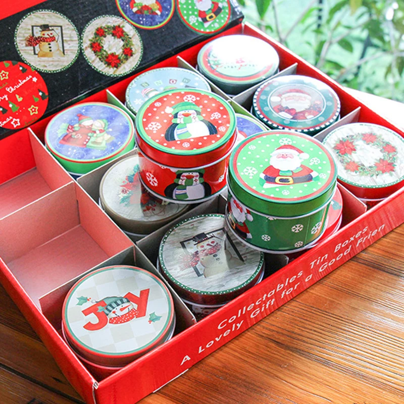 12 шт./компл. Рождественская жестяная банка для конфет хранения чая