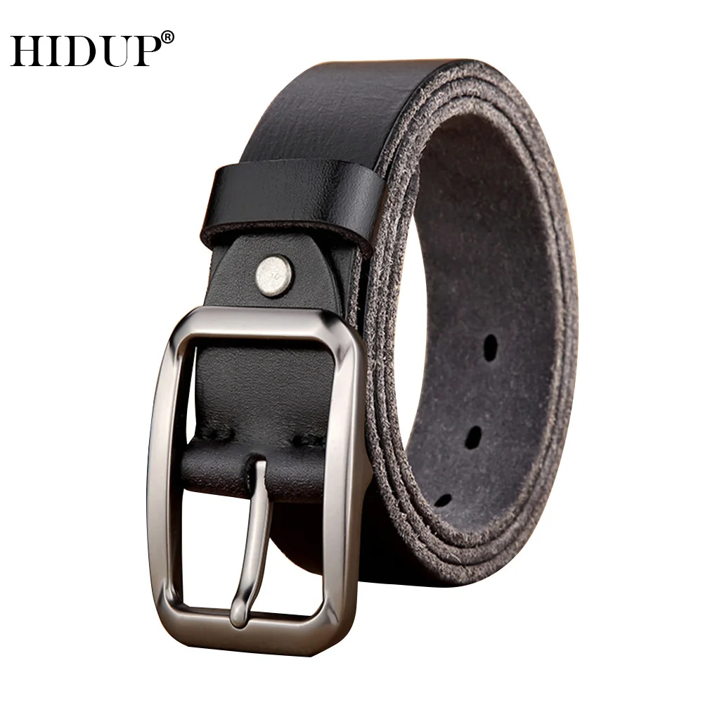 HIDUP Retro Styles Cowhide Alloy Pin Buckle Metal Belts Top Quality Solid Cow Skin for Men Real Genuine Leather Belt NWJ1003
