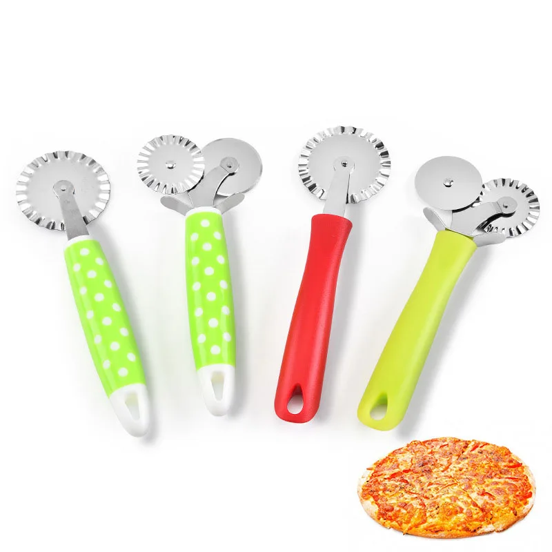 Double Roller Stainess Steel Wheel Rolling Slicer Pastry Pasta Dough Cutter Pastry Cutting Tools Portable Pizza Knife 