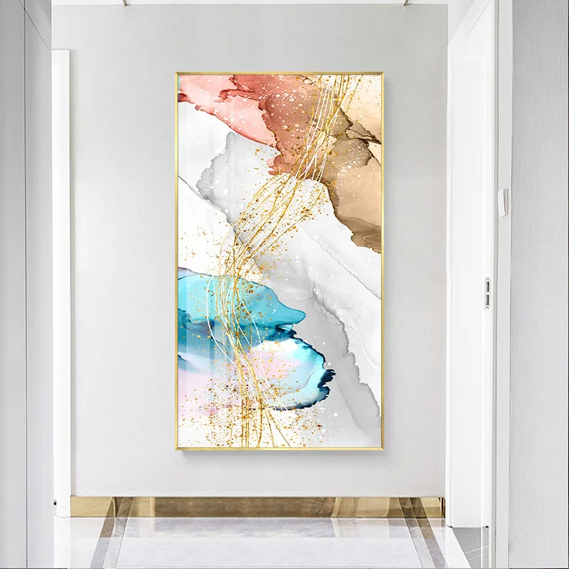 

Golden Line Color Block Interior Painting Abstract Minimalist Canvas Wall Art Poster for Living Room Home Decor Print Picture