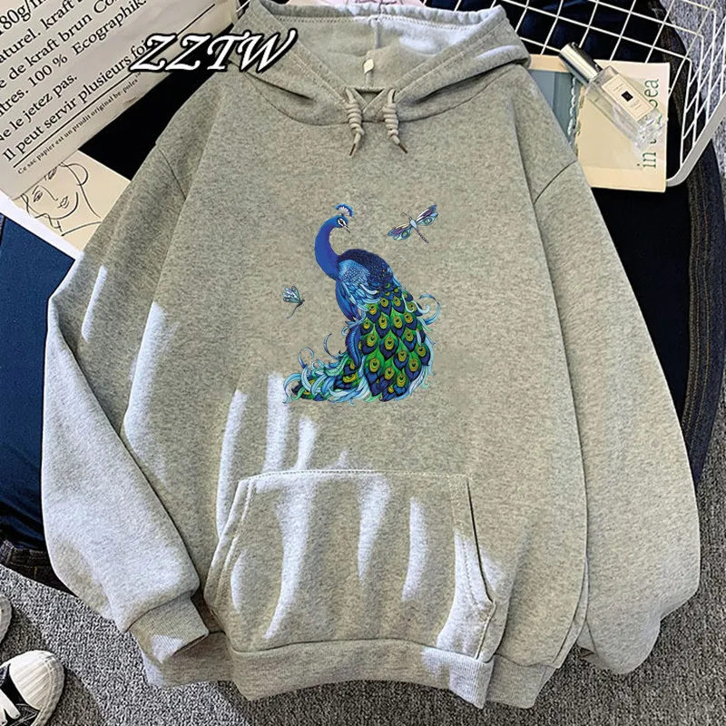 

Autumn Women Hoodie Vintage Peacock and Dragonfly Design Hoodie Lovely Print Casual Tops Female Novelty Hoodie