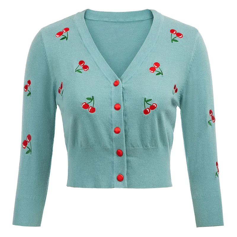 Blue-heart Belle Poque Женский вязаный свитер с вышивкой, кардиган, верхняя одежда, укороченная куртка, пальто, топы размера плюс с v-образным вырезом - Цвет: Blue-heart