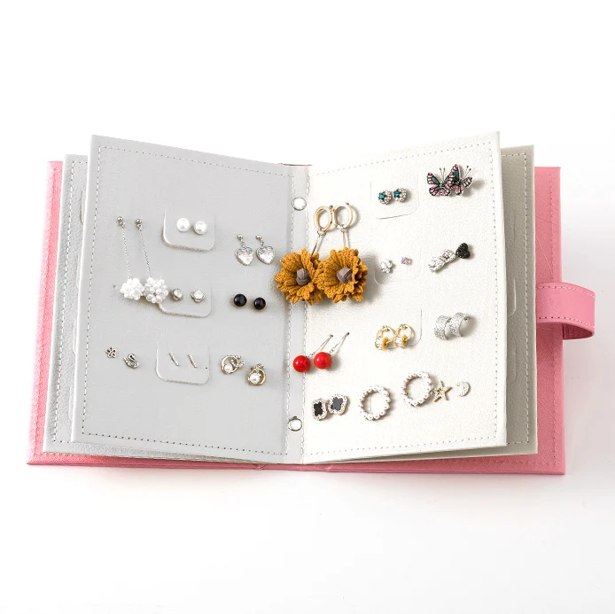 

Portable Leather Earrings Studs Display Rack Book style Earring Jewelry Display Stand Holder Storage Box
