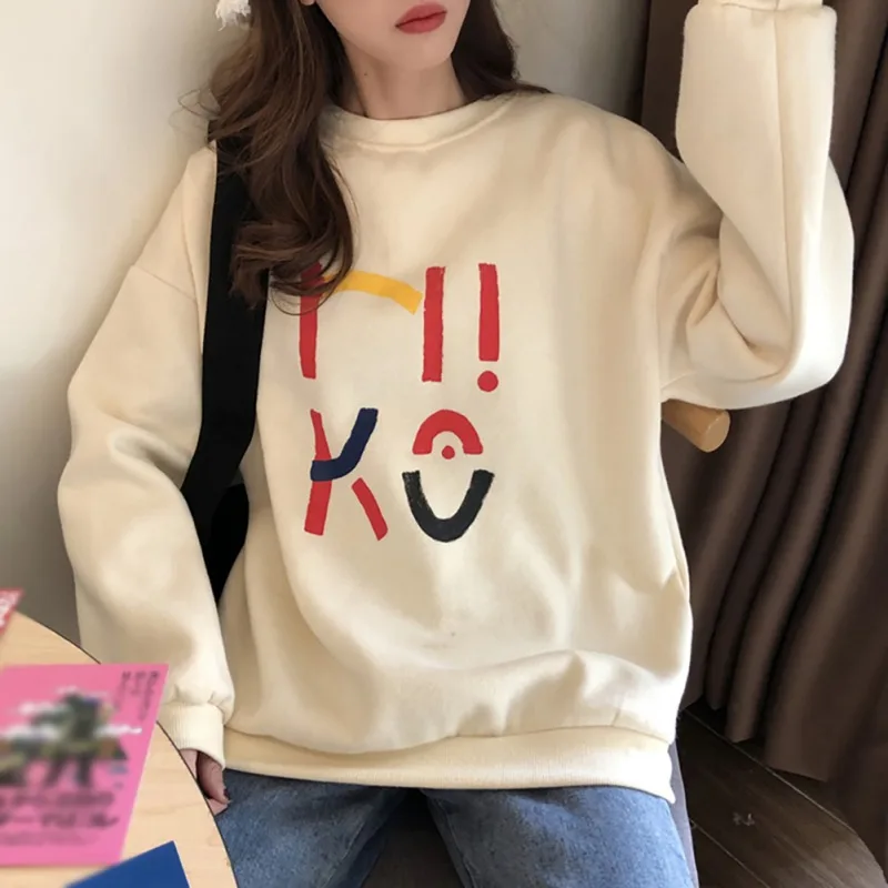 

Осенне-зимняя модная теплая толстовка с капюшоном с алфавитом толстые джемперы из флиса с круглым вырезом теплый пуловер с длинными рукава...