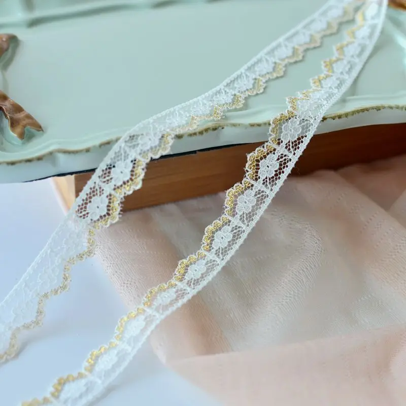 1 ярд Высококачественная вышитая кружевная ткань лента золотистое серебристое