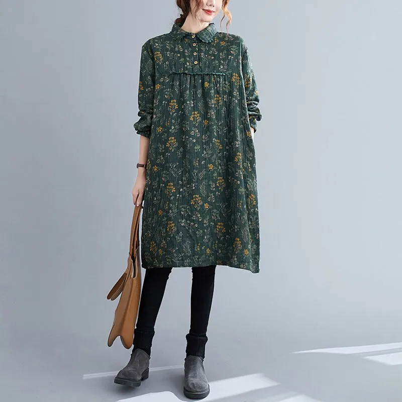 Безразмерные женские Повседневные платья из хлопка новинка 2020 осень Ретро стиль